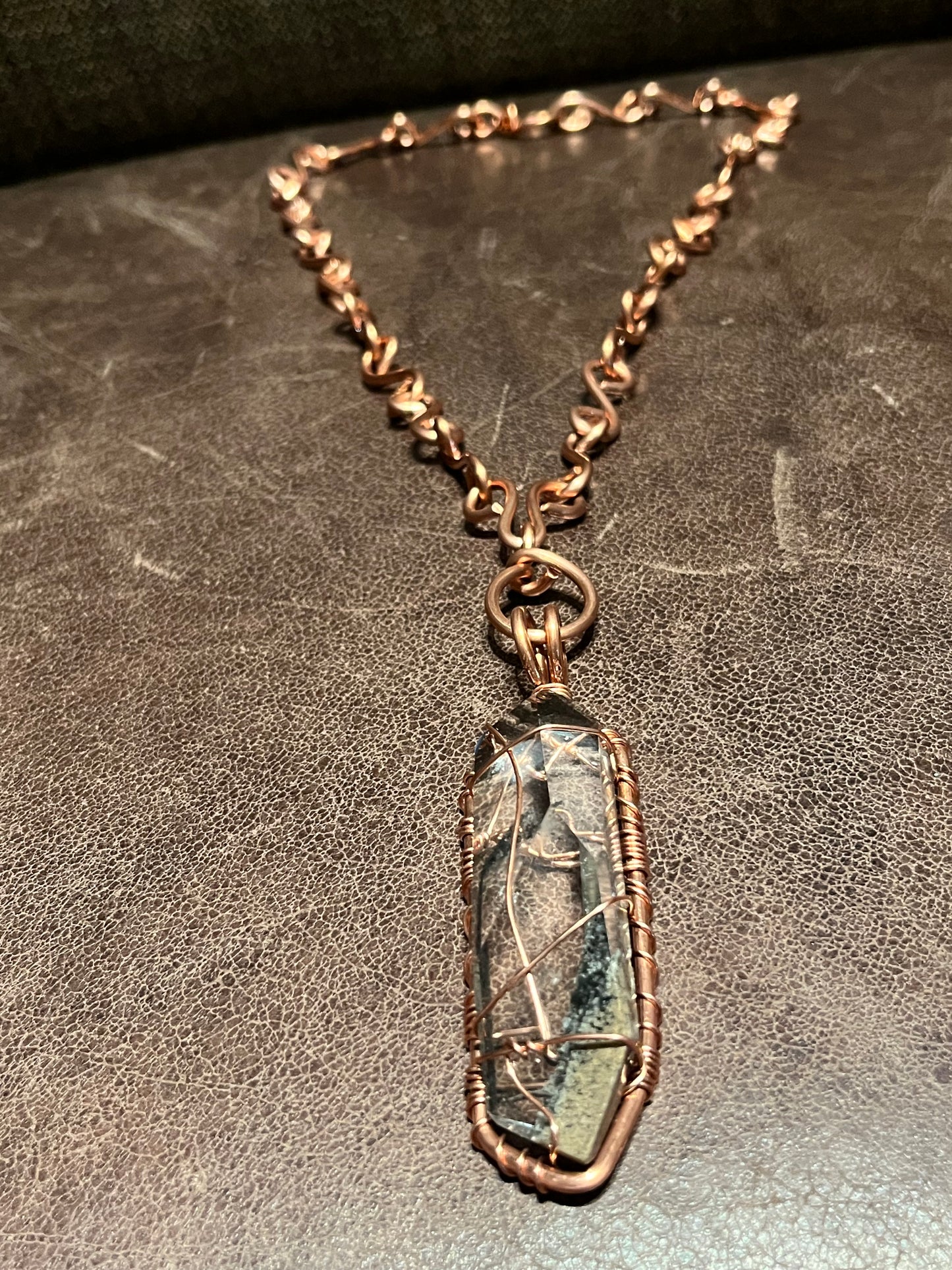 SUPER CLEAR BRAZILIAN QUARTZ S-LINK NECKLACE IN COPPER