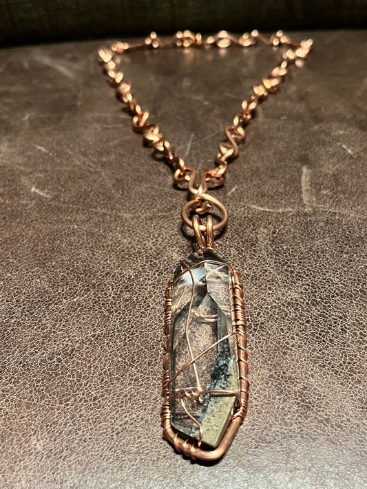 SUPER CLEAR BRAZILIAN QUARTZ S-LINK NECKLACE IN COPPER
