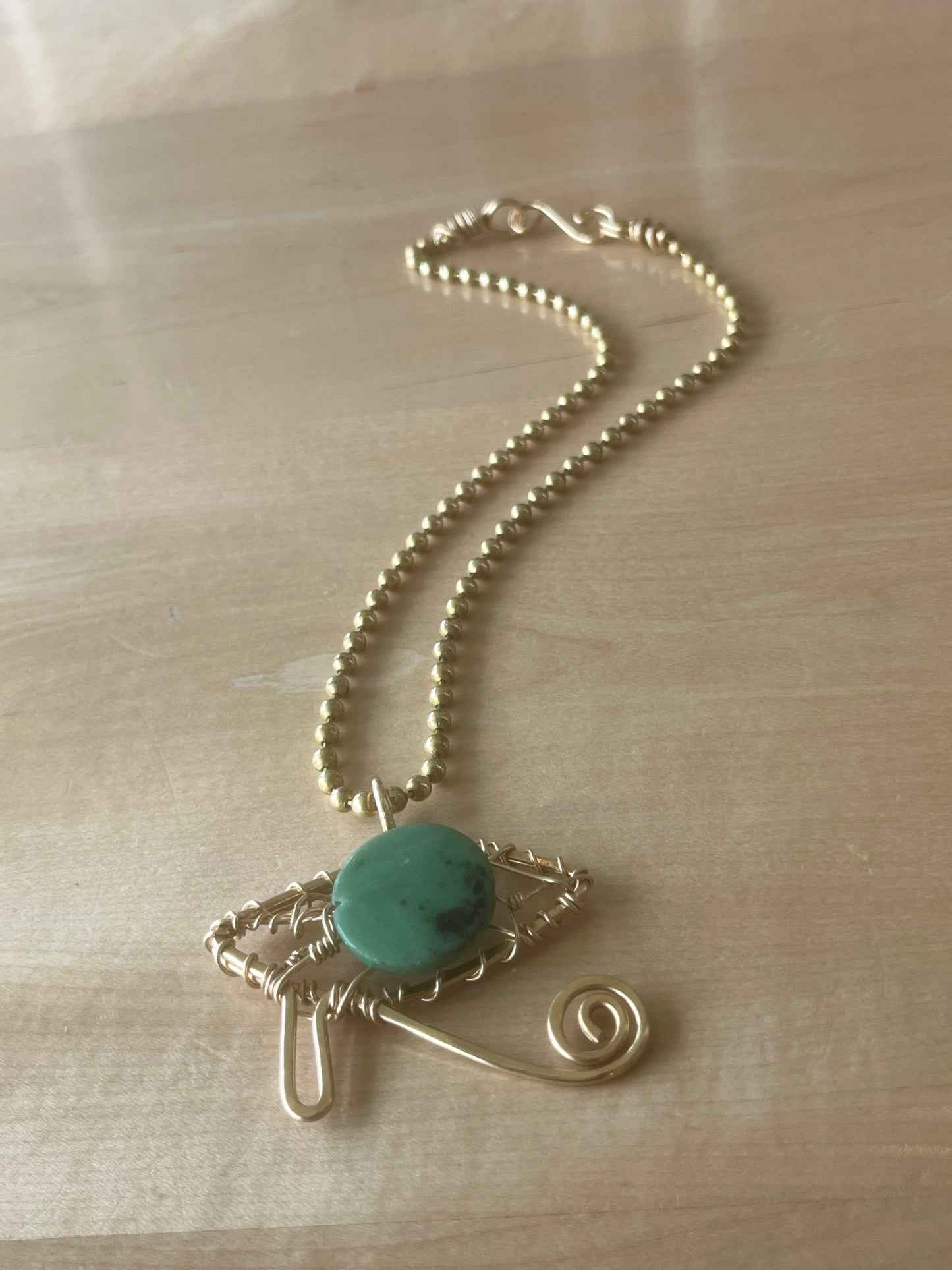 ZOISITE EYE OF HERU NECKLACE IN BRONZE+BRASS