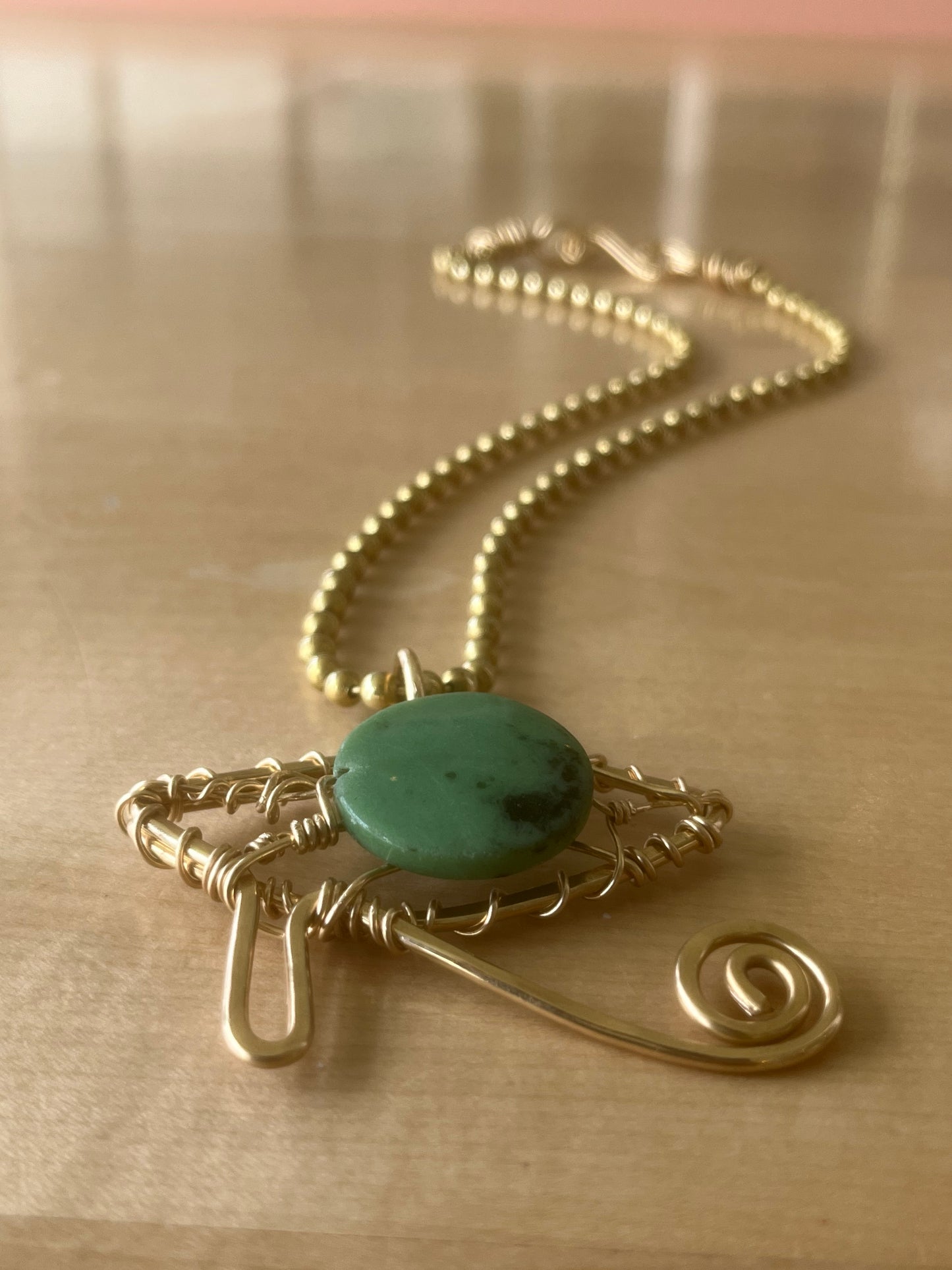 ZOISITE EYE OF HERU NECKLACE IN BRONZE+BRASS