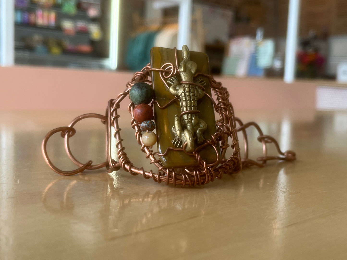 BRONZE ALLIGATOR MULTI-STONE ARCLINK BRACELET IN COPPER