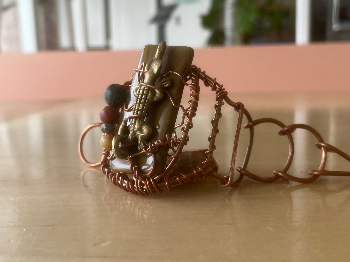 BRONZE ALLIGATOR MULTI-STONE ARCLINK BRACELET IN COPPER