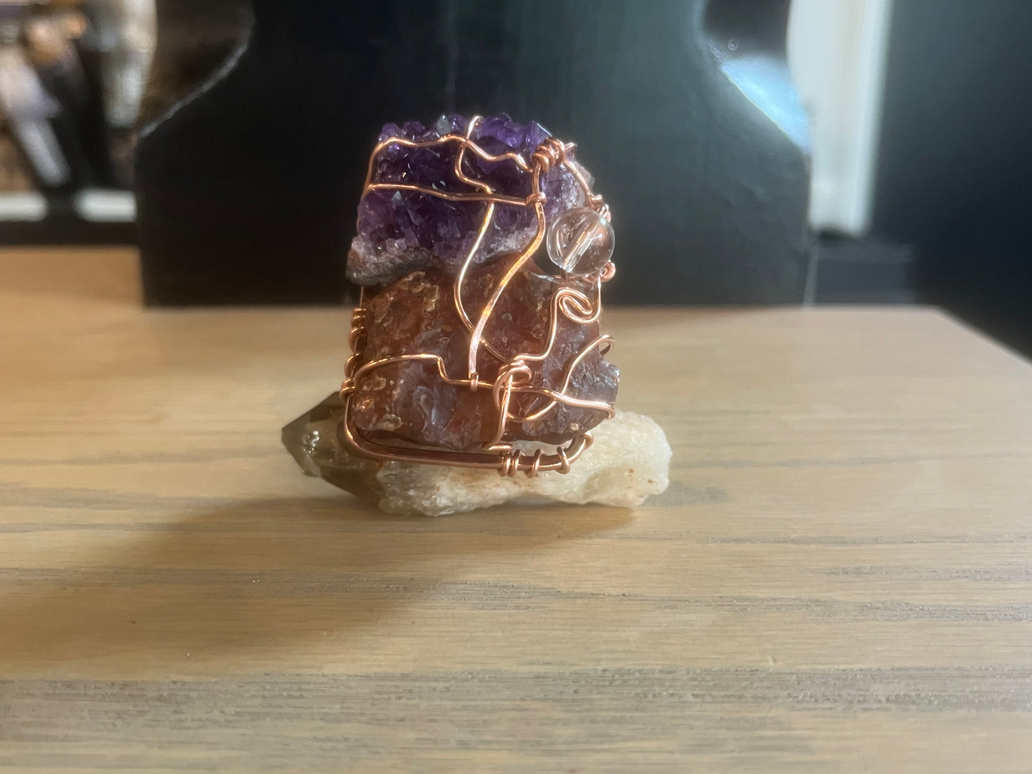 CHUNKY RAW AMETHYST+RAW CITRINE RING IN COPPER