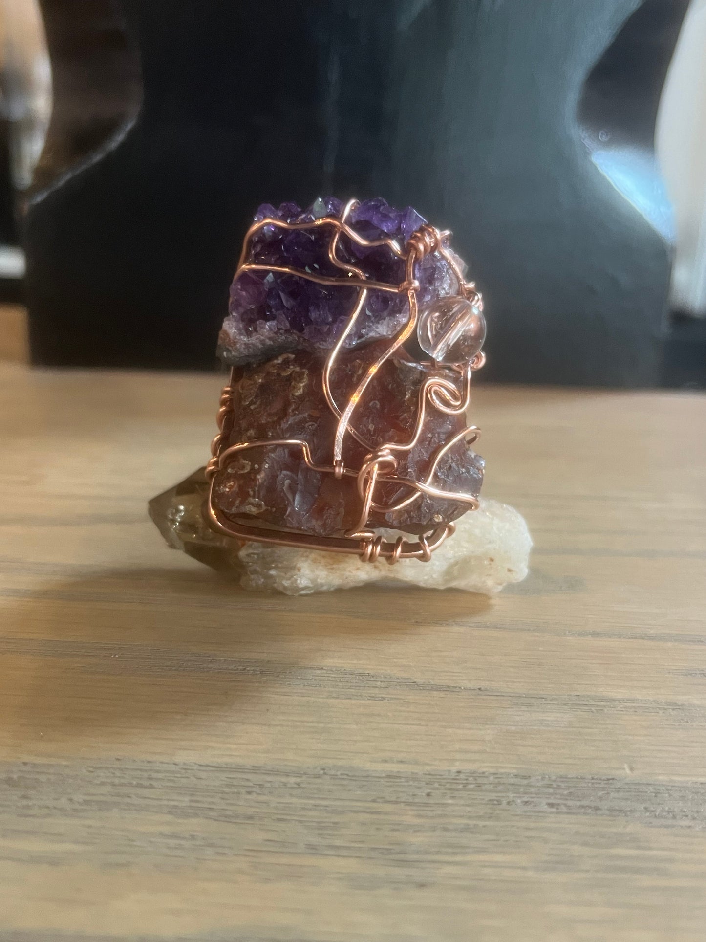 CHUNKY RAW AMETHYST+RAW CITRINE RING IN COPPER