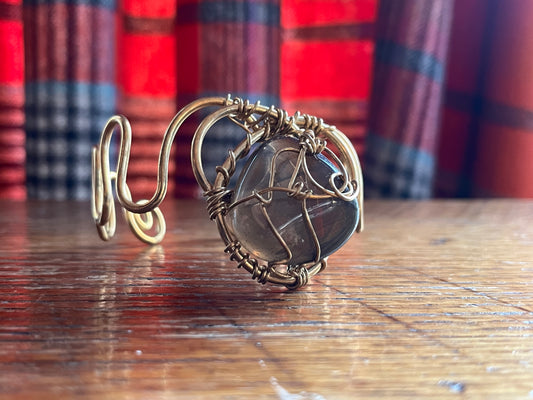 SMOKEY QUARTZ WAVE CUFF BRACELET IN BRONZE