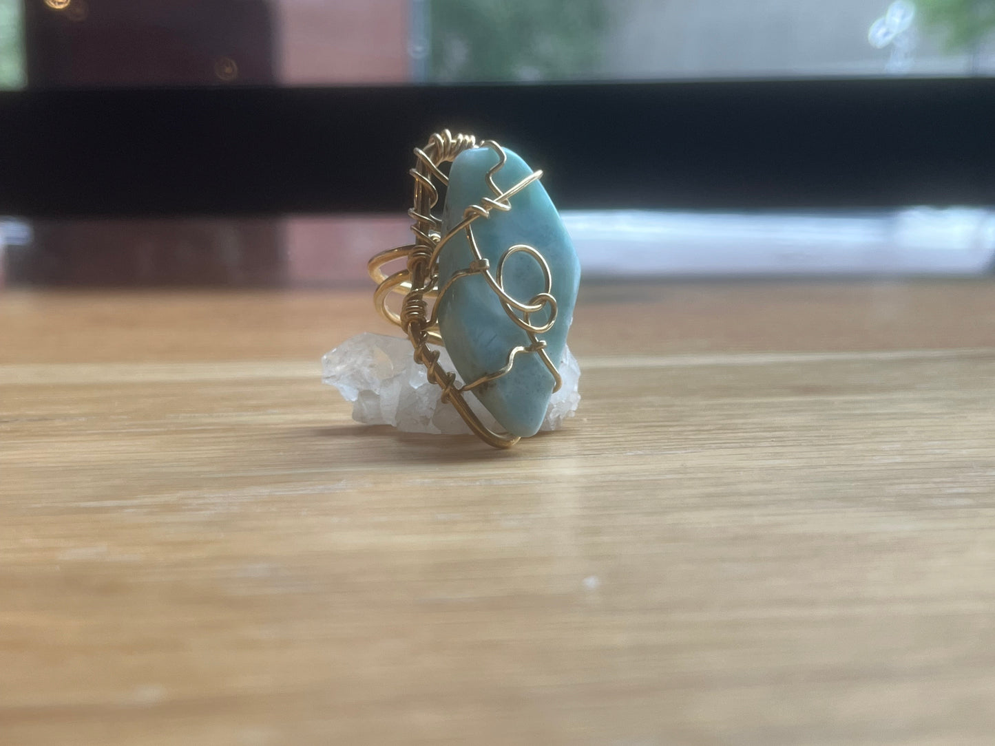 LARIMAR RING IN BRONZE