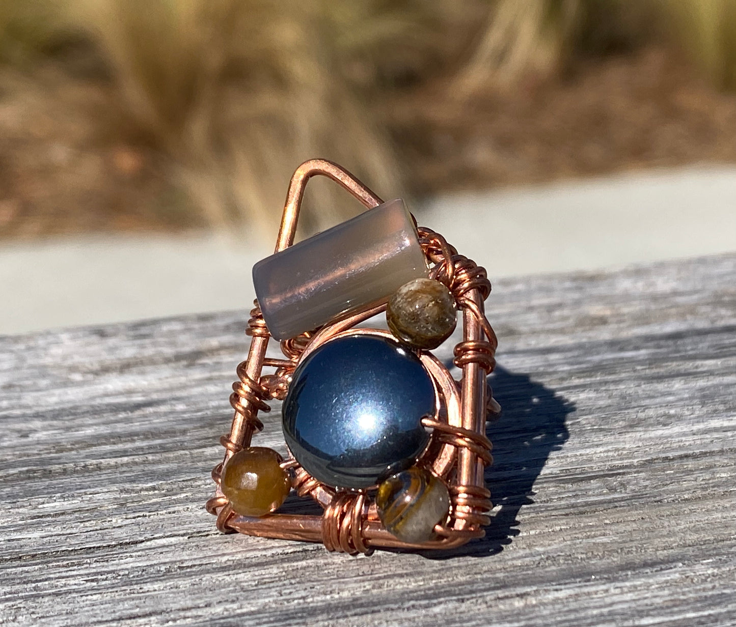 COPPER+HEMATITE+ AGATE+TIGERS EYE PARTY RING