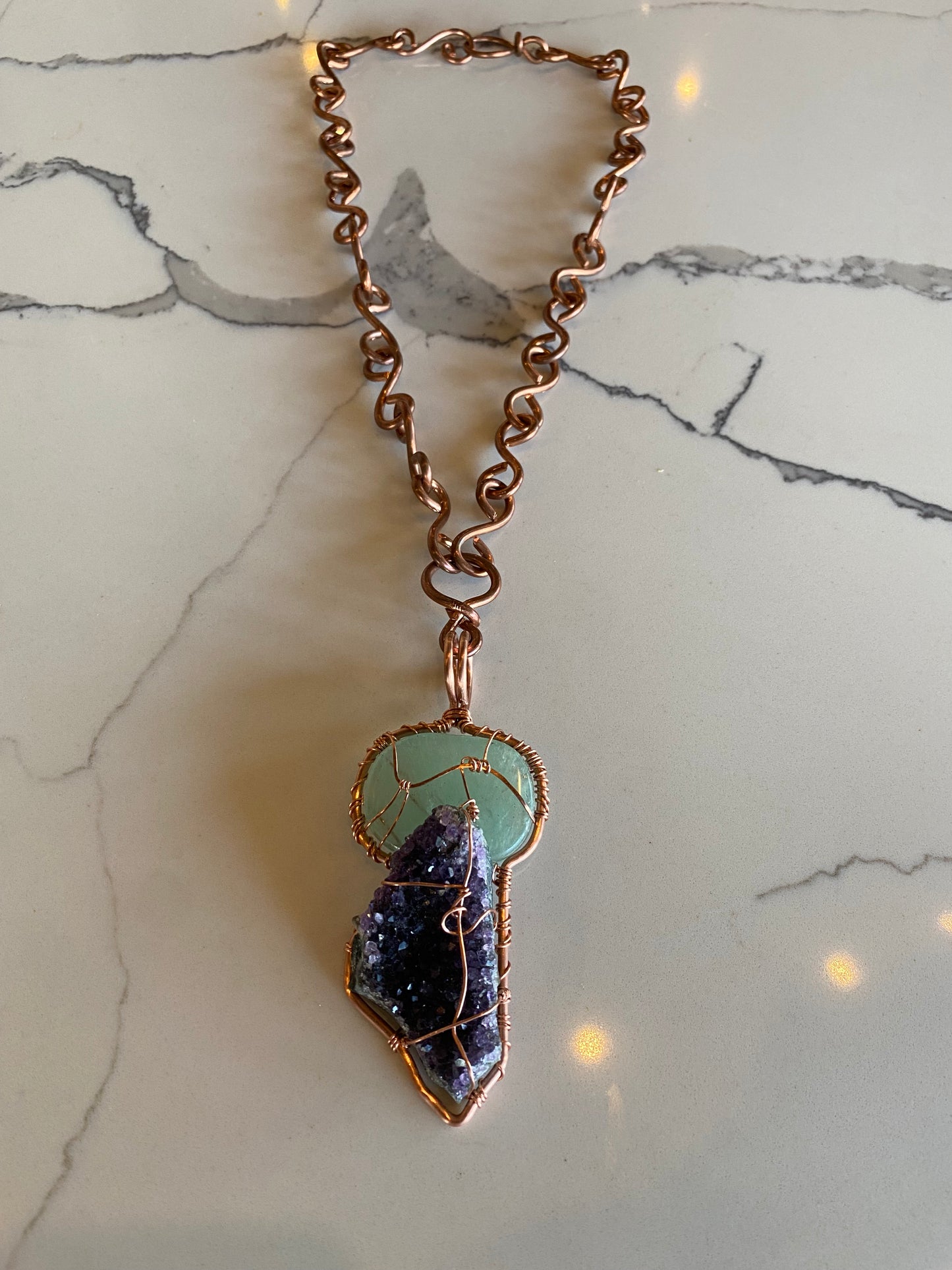 COPPER+FLOURITE+ AMETHYST S-LINK NECKLACE