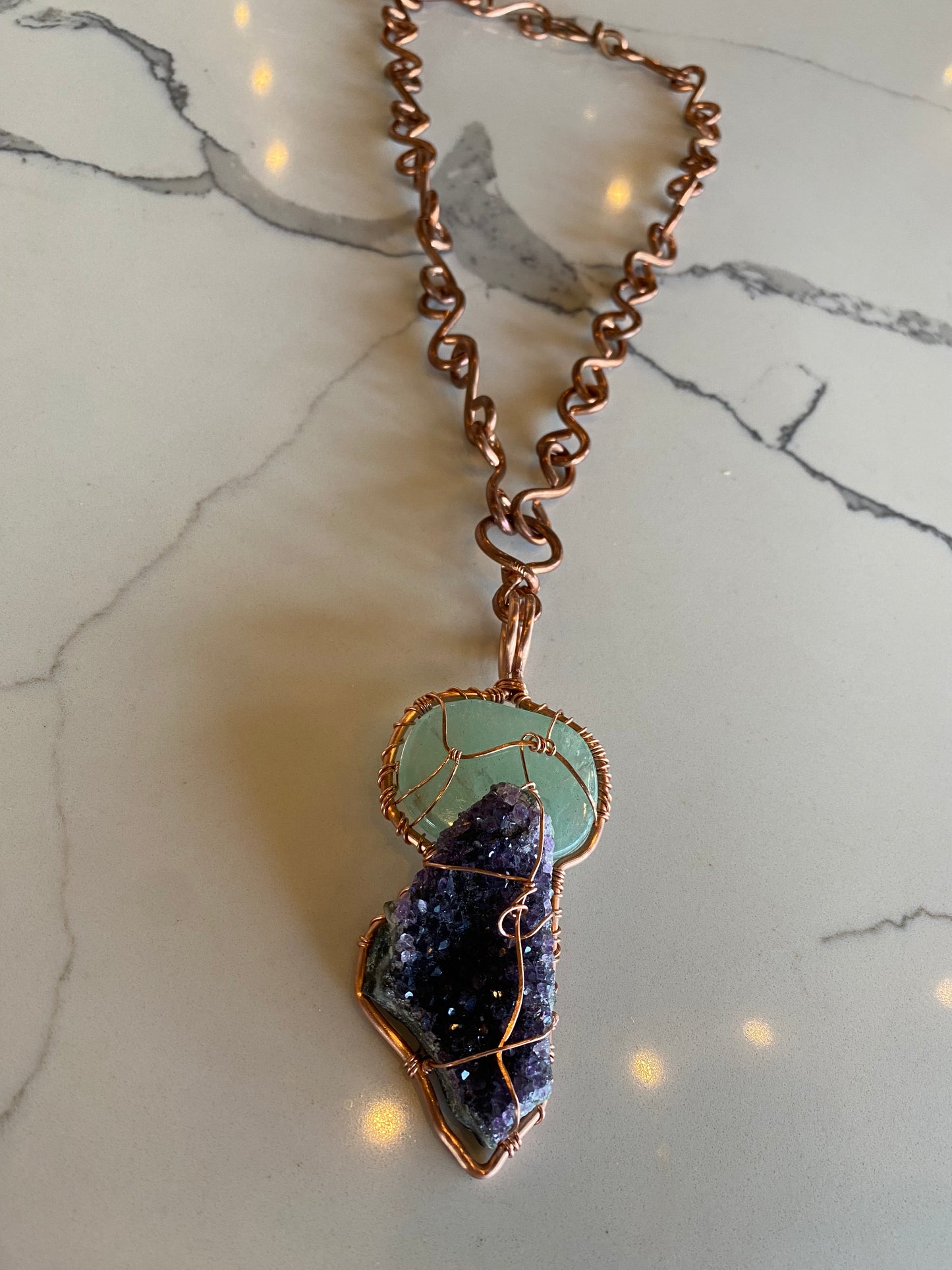 COPPER+FLOURITE+ AMETHYST S-LINK NECKLACE