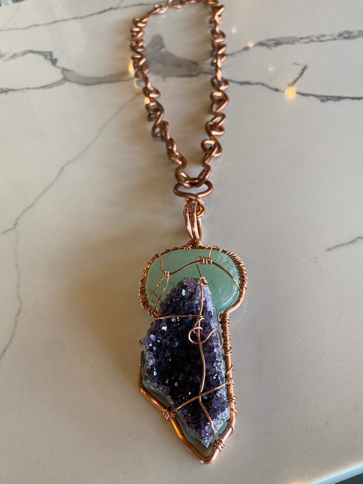 COPPER+FLOURITE+ AMETHYST S-LINK NECKLACE