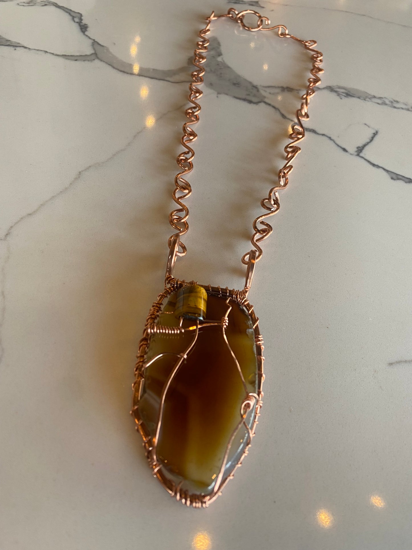 COPPER+AGATE+TIGERS EYE S-LINK NECKLACE