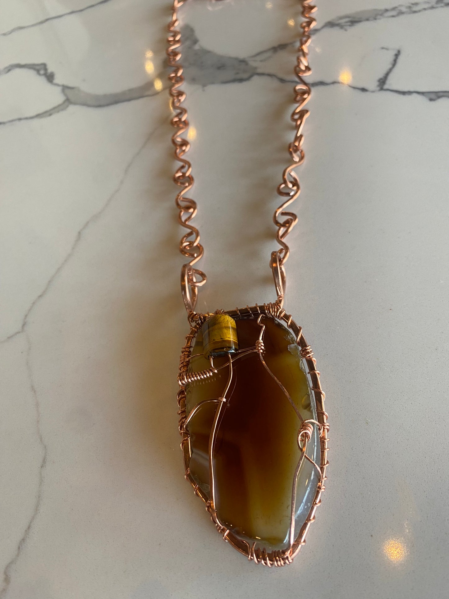 COPPER+AGATE+TIGERS EYE S-LINK NECKLACE