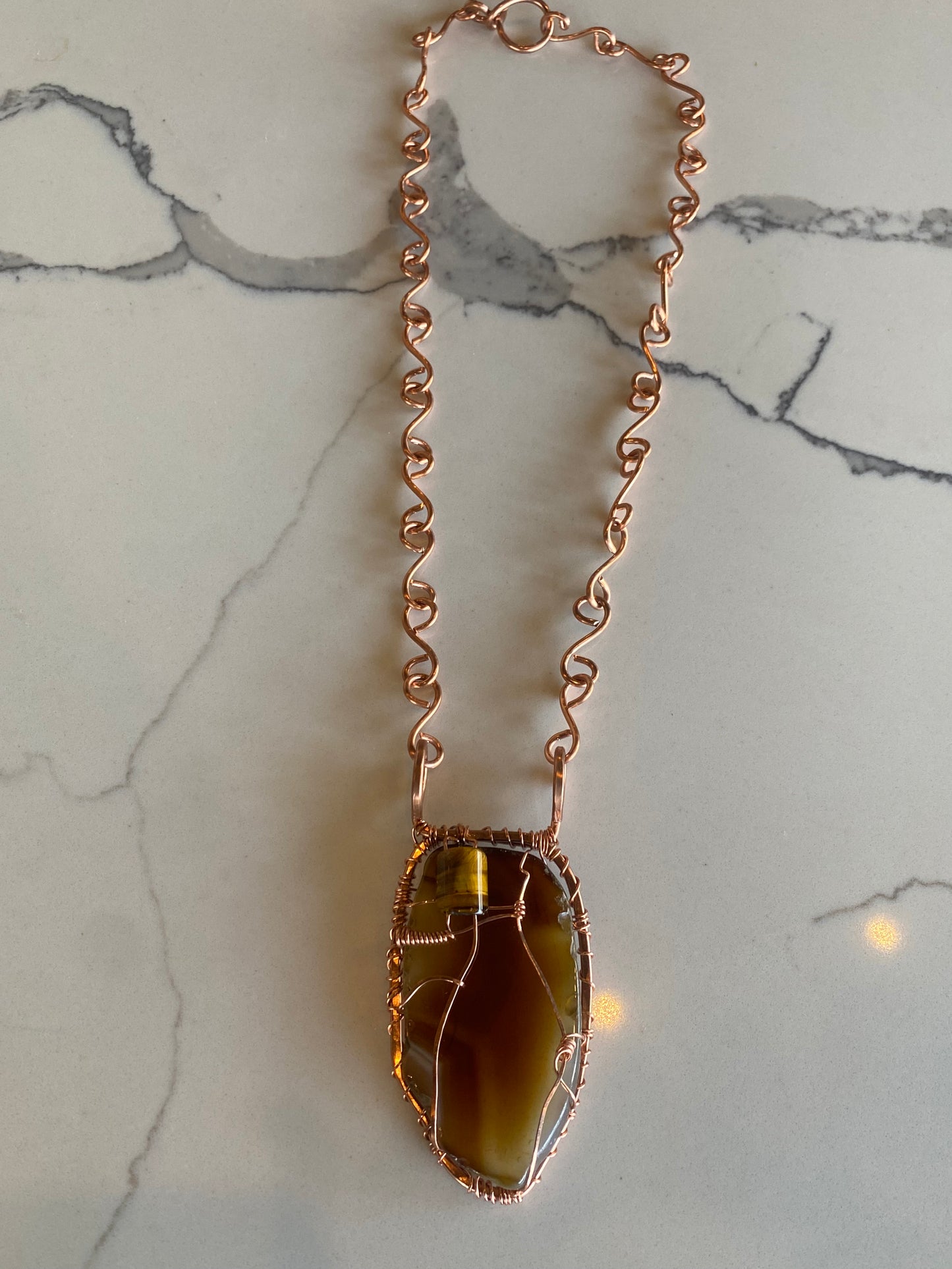 COPPER+AGATE+TIGERS EYE S-LINK NECKLACE