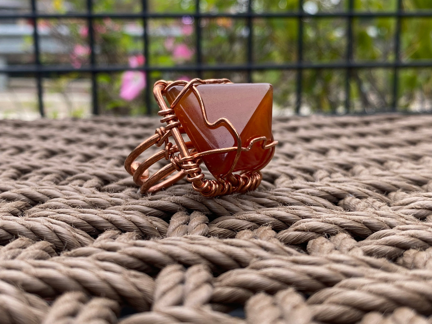 COPPER+CARNELIAN PYRAMID RING