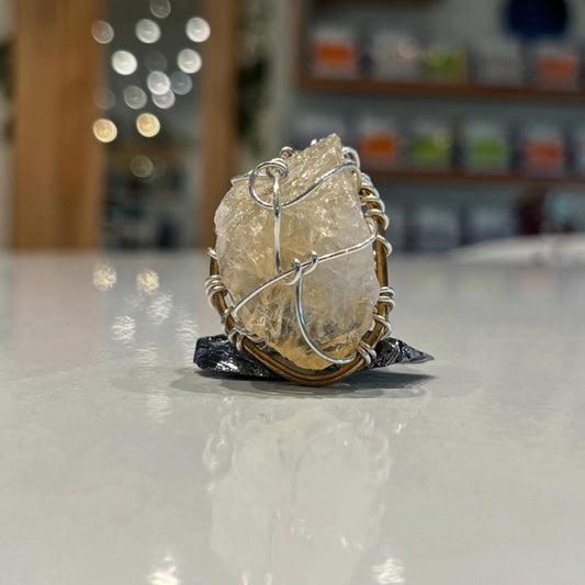 RAW CITRINE RING IN BRONZE+SILVER