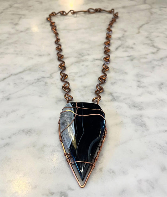 TUXEDO AGATE/ONYX S-LINK NECKLACE IN COPPER