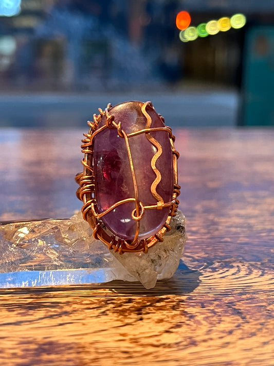 PURPLE FLOURITE RING IN COPPER