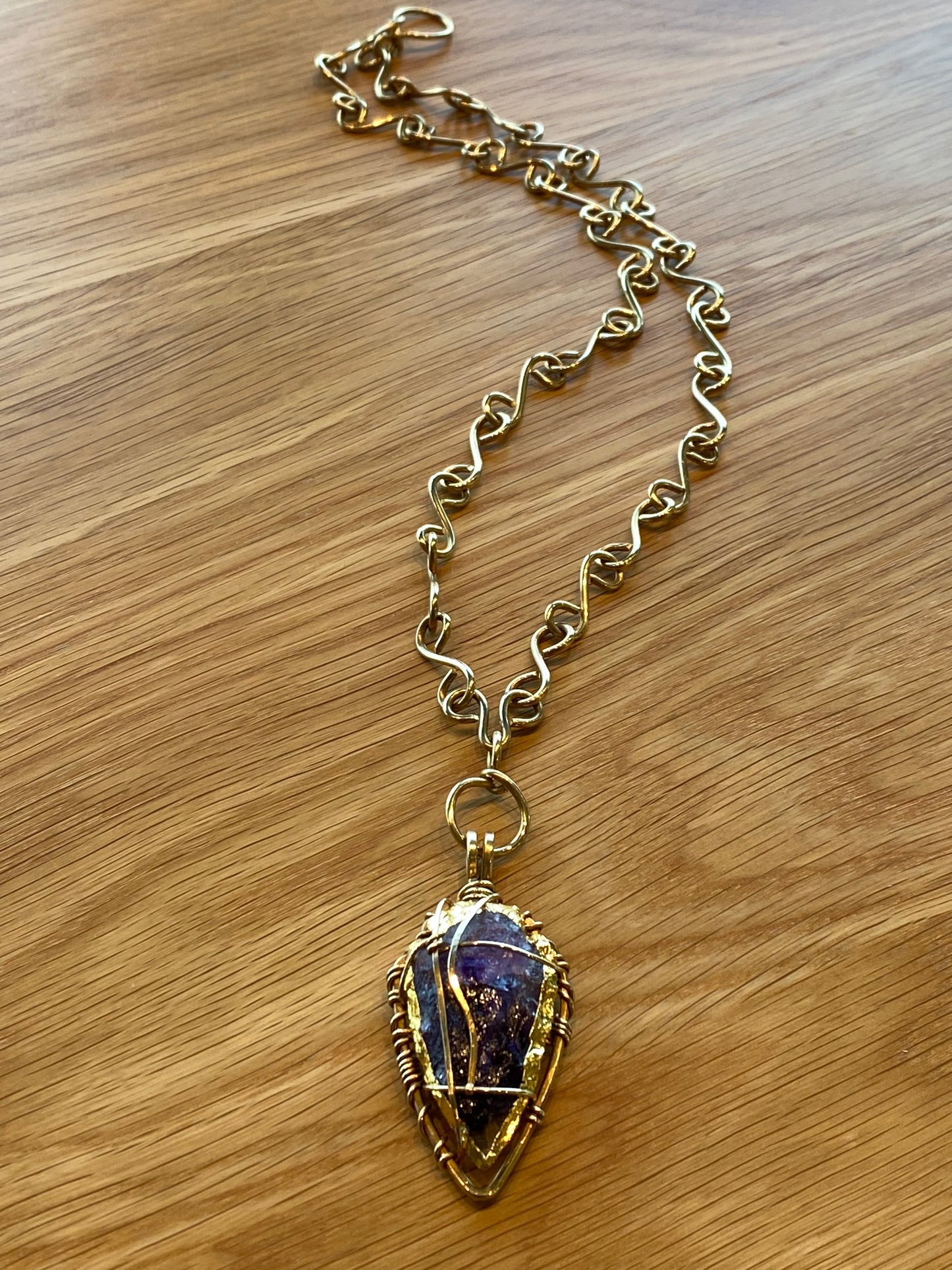 BRASS+BRONZE+AMETHYST ARROWHEAD NECKLACE