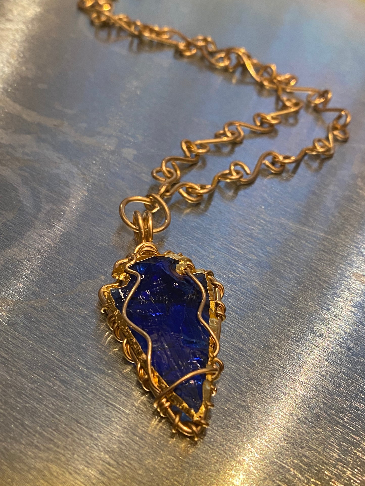 ✨NIGHT GUARD✨BRONZE+COBALT ARROWHEAD S-LINK NECKLACE