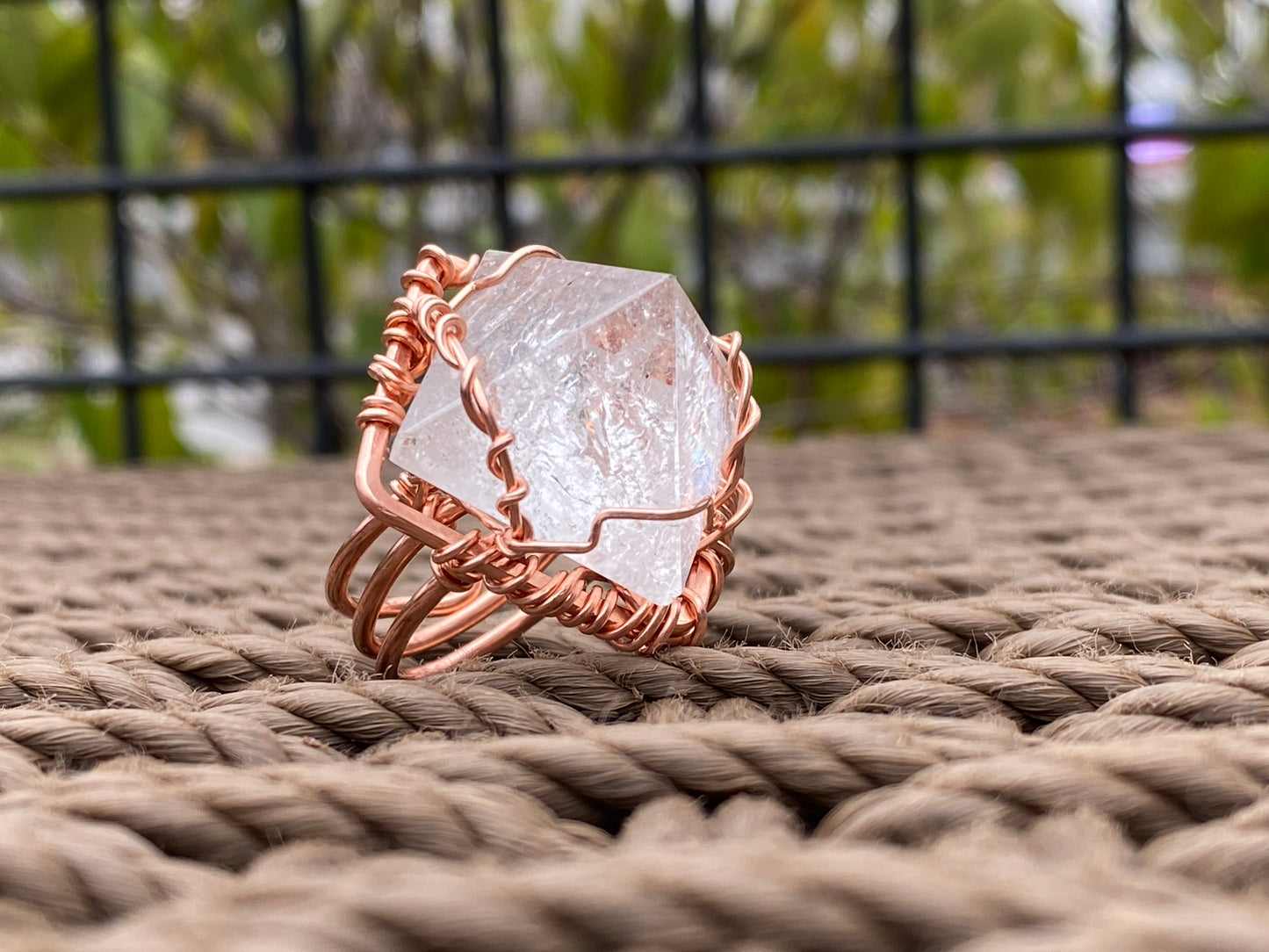 COPPER+CLEAR QUARTZ PYRAMID RING