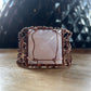 ROSE QUARTZ PYRAMID CUFF BRACELET IN COPPER