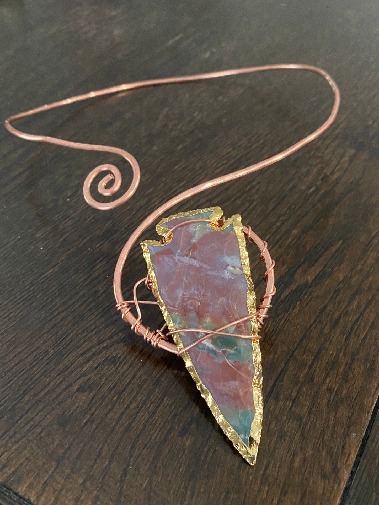 COPPER+BRASS+JASPER ARROWHEAD VORTEX NECKLACE