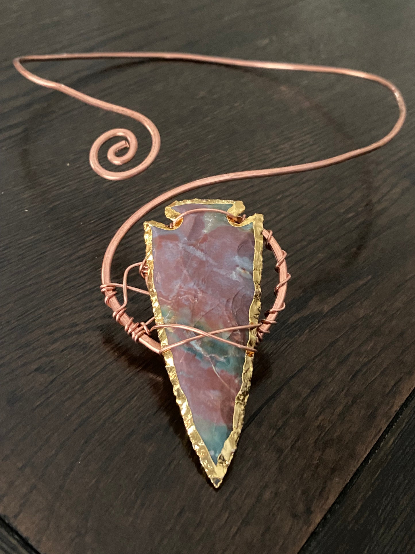 COPPER+BRASS+JASPER ARROWHEAD VORTEX NECKLACE