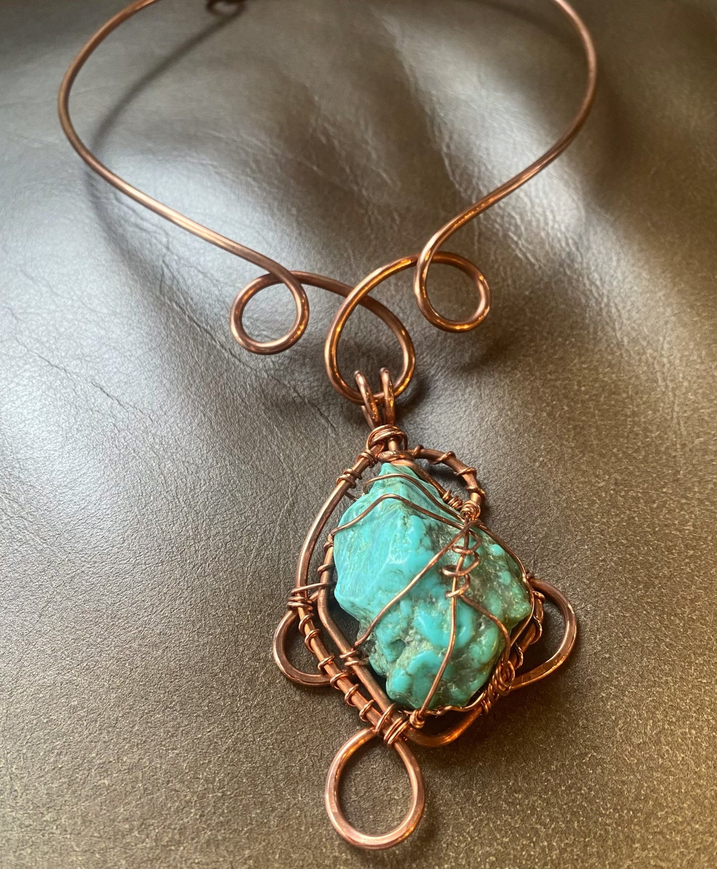 COPPER+TURQUOISE INFINITY DROP CHOKER NECKLACE