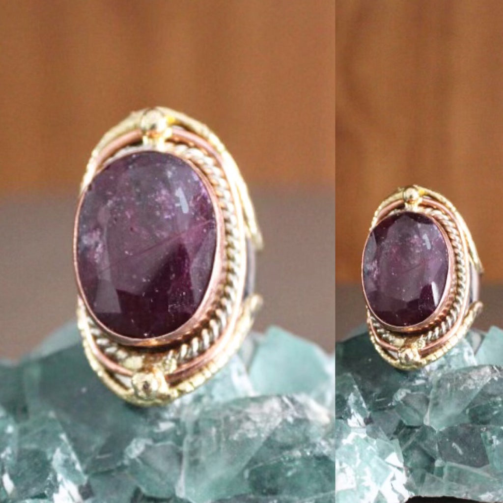 STAINLESS STEEL+BRASS+COPPER+RUBY RING