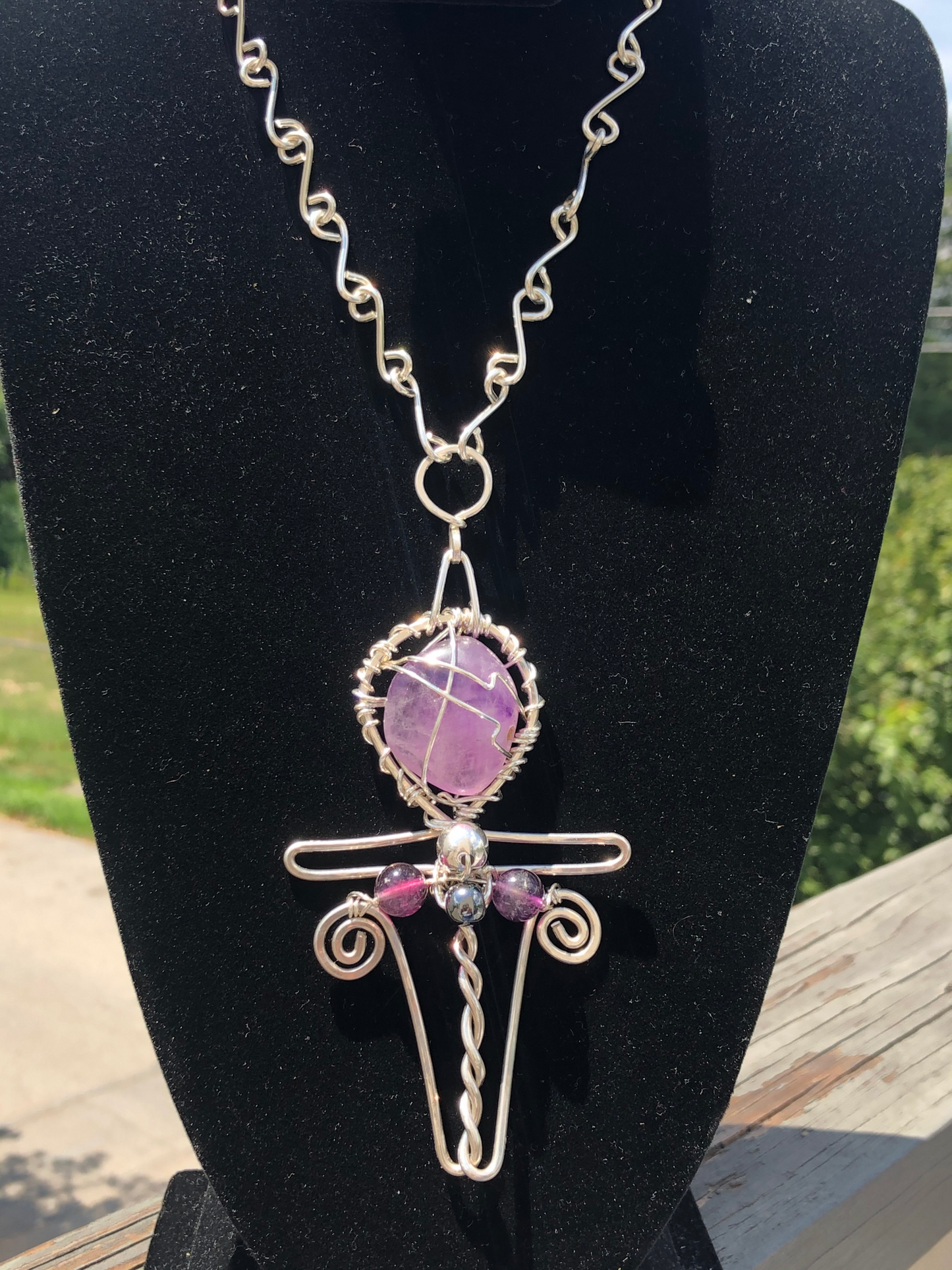 SILVER ANKH NECKLACE + AMETHYST
