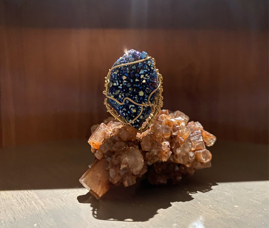 BRONZE+TITANIUM QUARTZ DRUZY RING