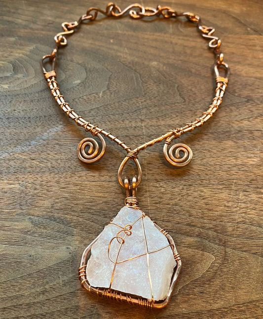 COPPER+RAW ROSE QUARTZ TWIN VORTEX CHOKER