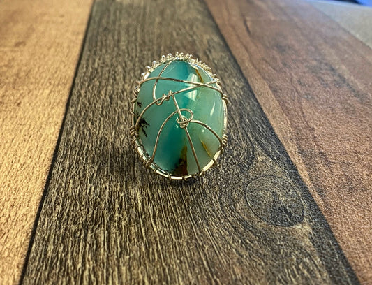 SILVER+AQUA GREEN OPAL RING