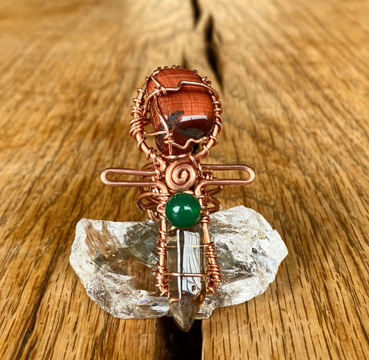 COPPER MULTI-STONE ANKH RING