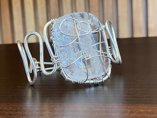 SILVER+CLEAR QUARTZ WAVE CUFF BRACELET