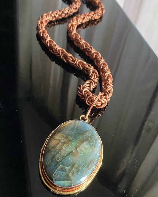 COPPER+LABRADORITE BYZANTINE LINK NECKLACE