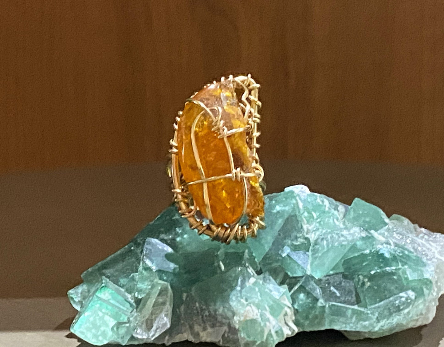 BRONZE+SILVER+AMBER RING