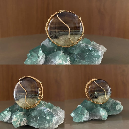 BRONZE+BANDED AGATE RING