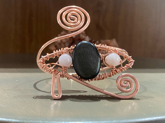 COPPER+GOLDEN SHEEN OBSIDIAN+ROSE QUARTZ