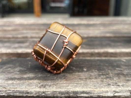 CHUNKY COPPER+TIGERS EYE RING