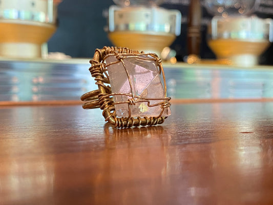 BRONZE+CLEAR QUARTZ PYRAMID RING