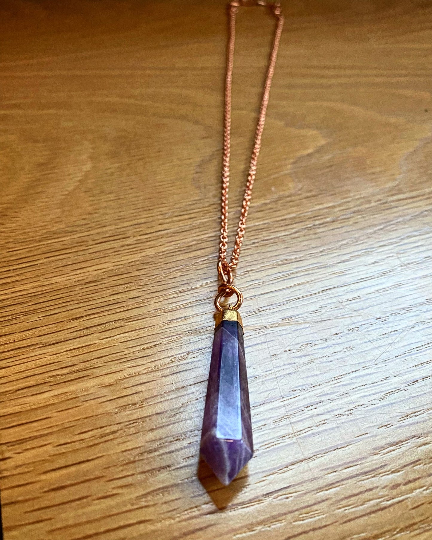 COPPER+BRASS+AMETHYST POINT NECKLACE