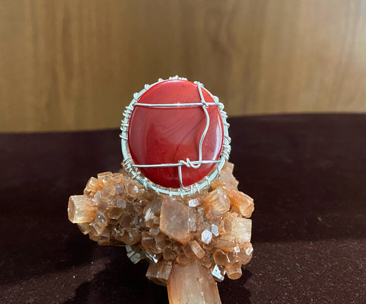 SILVER+ENHANCED RED JASPER RING