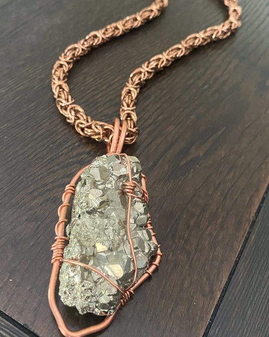 COPPER+PYRITE BYZANTINE NECKLACE