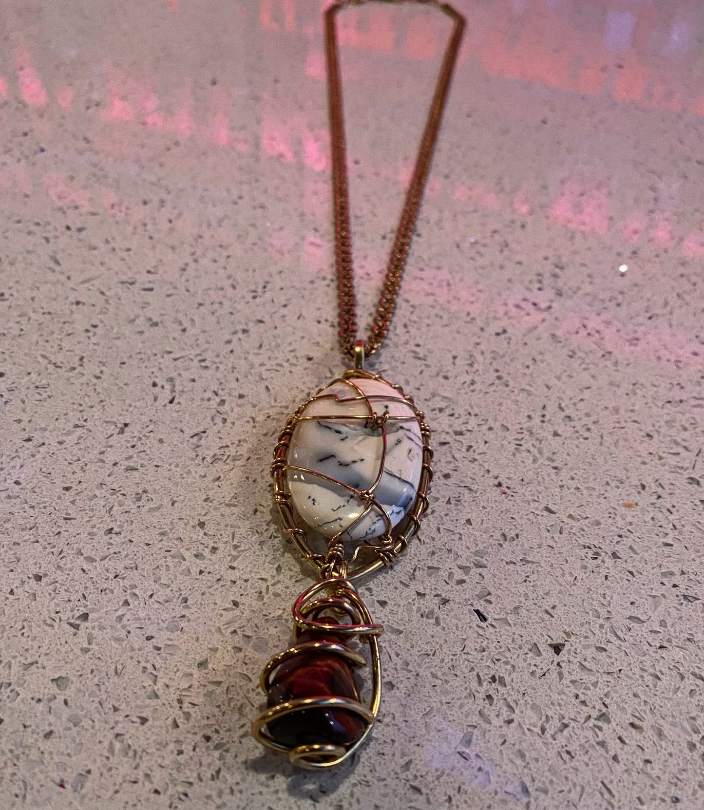 BRONZE+MOSS AGATE+RED TIGERS EYE NECKLACE