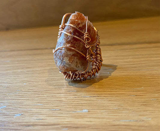 COPPER+RAW SUNSTONE RING