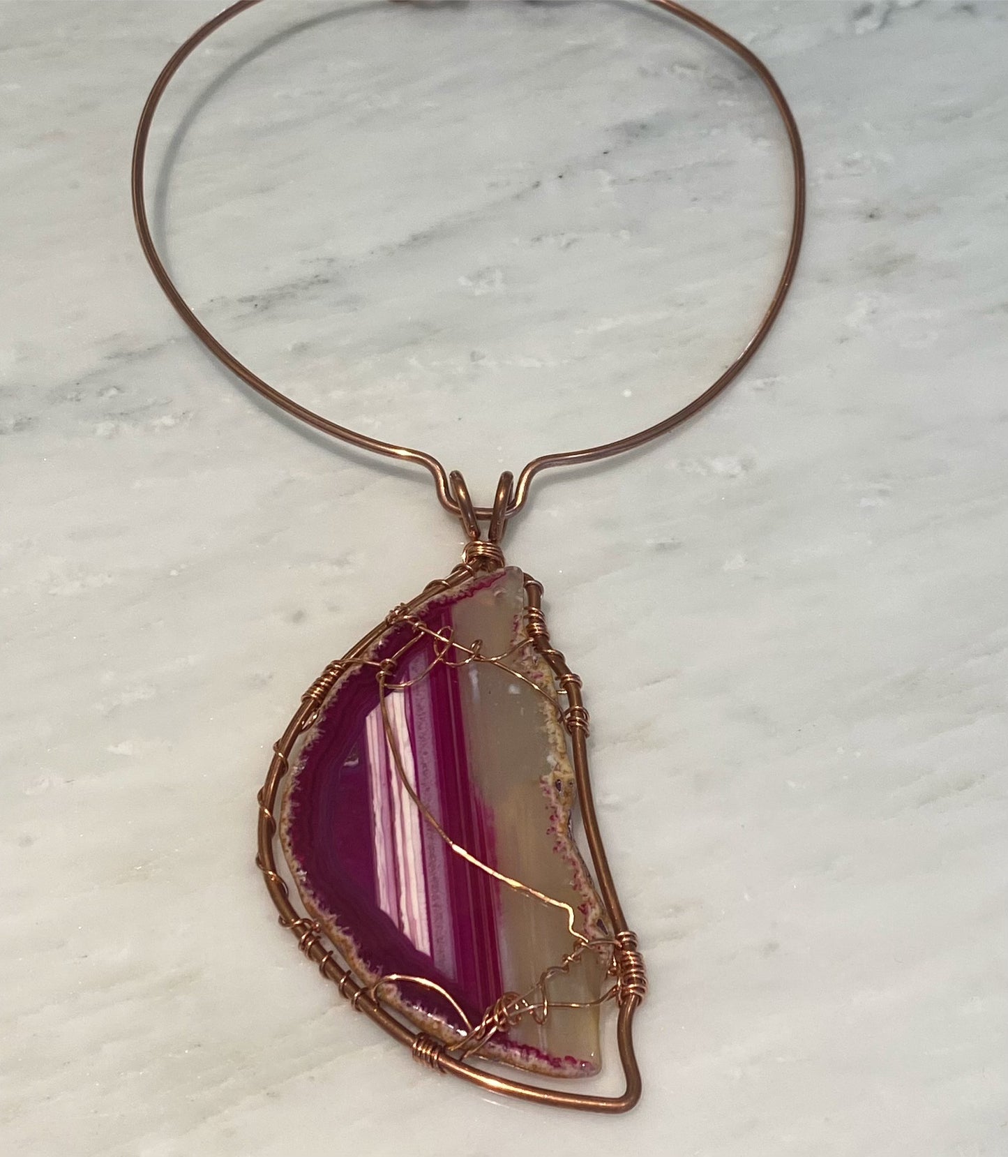 COPPER+PINK AGATE CHOKER NECKLACE