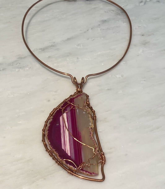 COPPER+PINK AGATE CHOKER NECKLACE