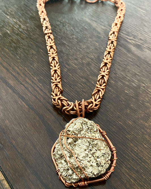 COPPER+PYRITE BYZANTINE NECKLACE