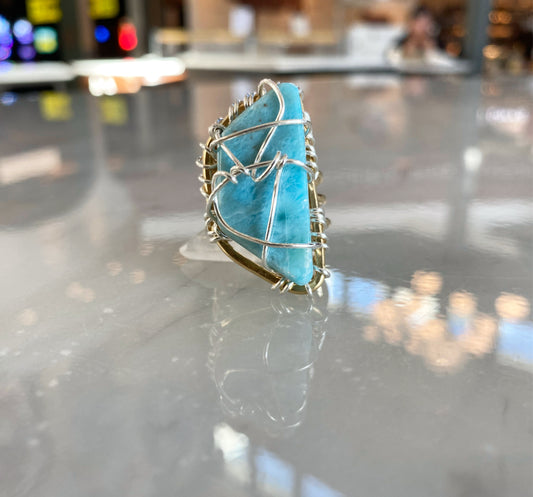 BRONZE+SILVER+LARIMAR RING